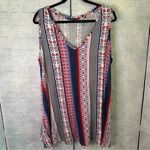 Lane Bryant red white & blue tank top Florida feminine striped plus size long - Picture 1 of 9